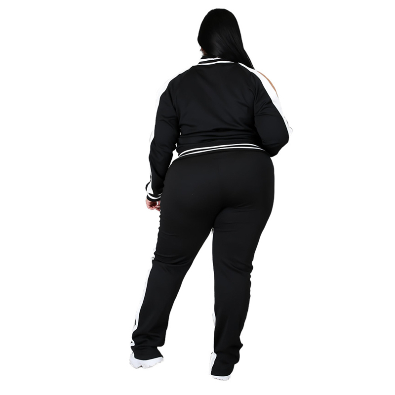 Plus Size L 5xl Two Piece Set Women Sweatsuit Zip Striped Top Slit Sweatpants Jogger Outfit 1647