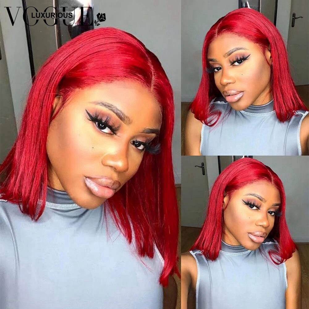 Red Bob Lace Front Wigs For Women Human Hair Colored Short Body Wave Lace Front Wig Transparent